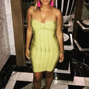 PLT lime green strapless bandage dress